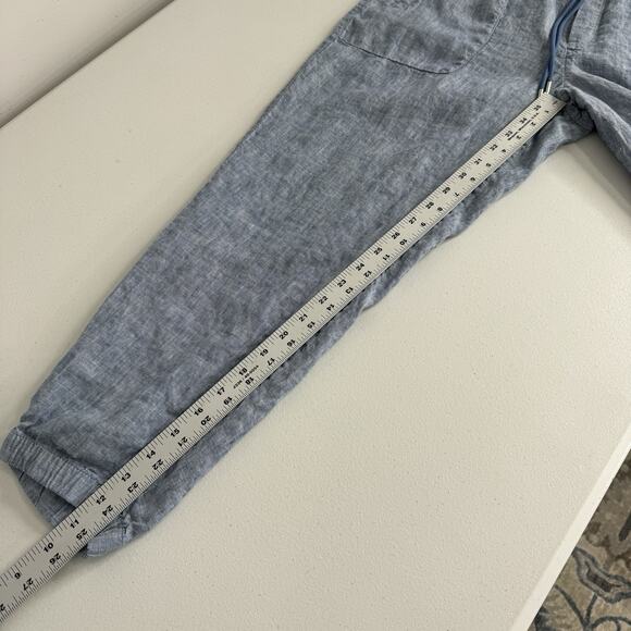 Athleta Retreat Linen Pants Womens 12 Petite Blue Jogger Beach Coastal Travel - Picture 10 of 13